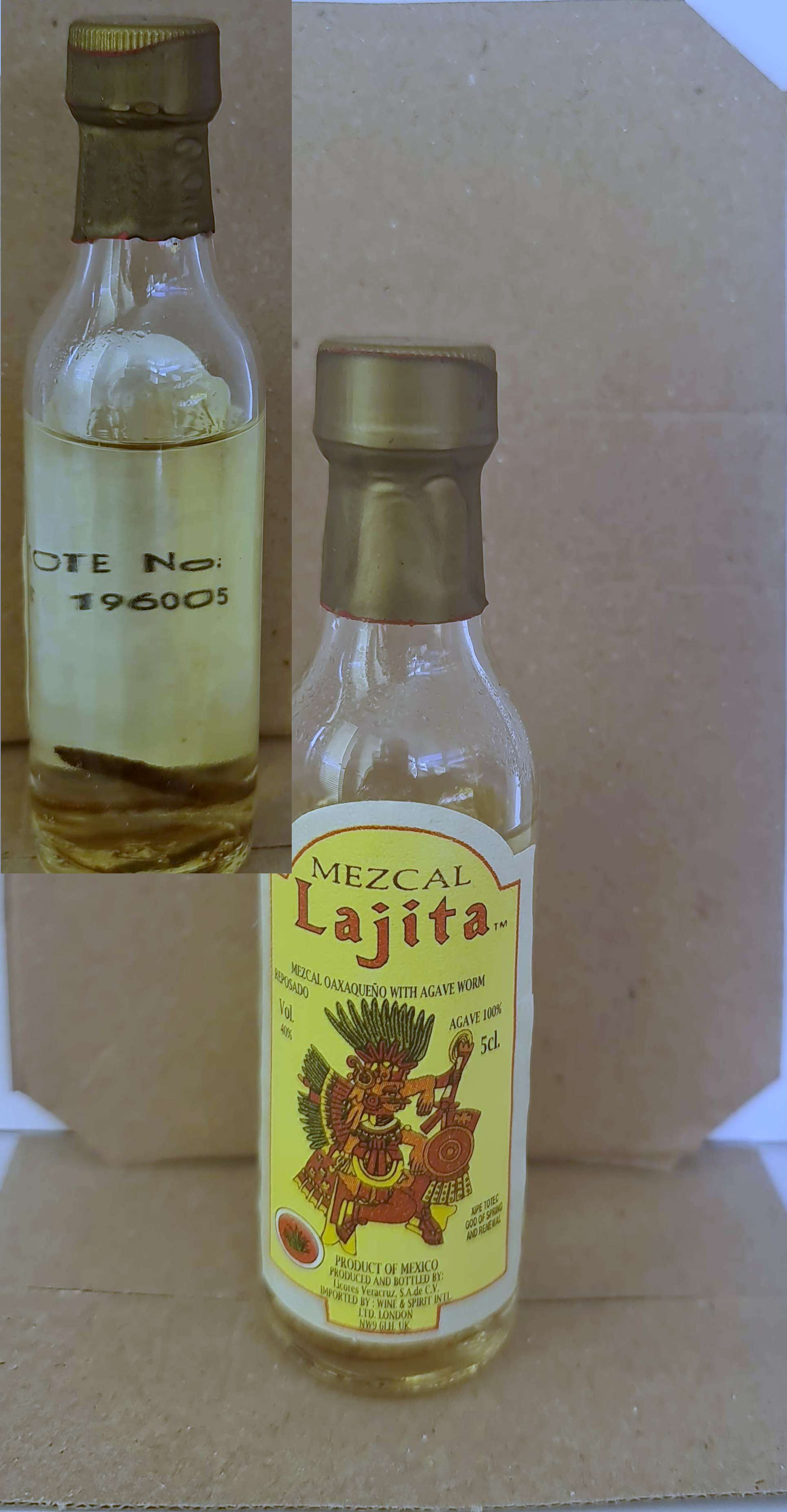 Mezcal Lajita - still has worm in bottle, from Mexico